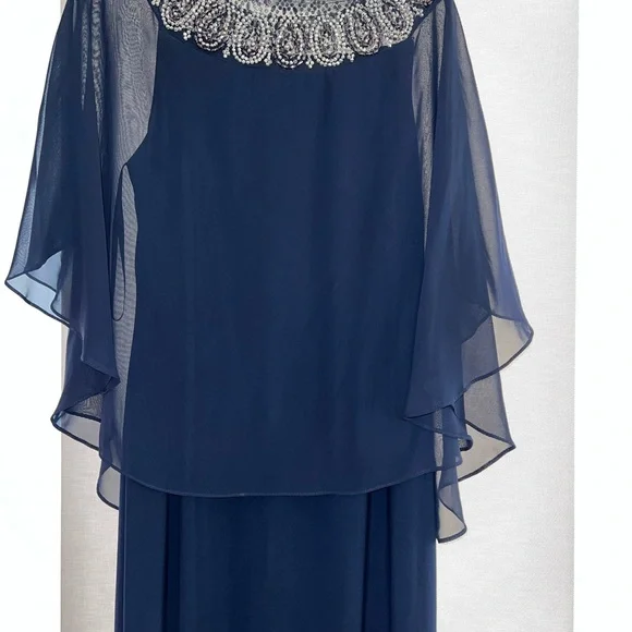 Xscape Navy Dress with Embellished Details - Picture 2 of 4